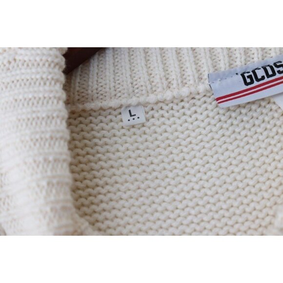 GCDS Unisex Large Ivory Off-White Band Sweatshirt Logo Stripe Knit Sweater $560 - Picture 8 of 11